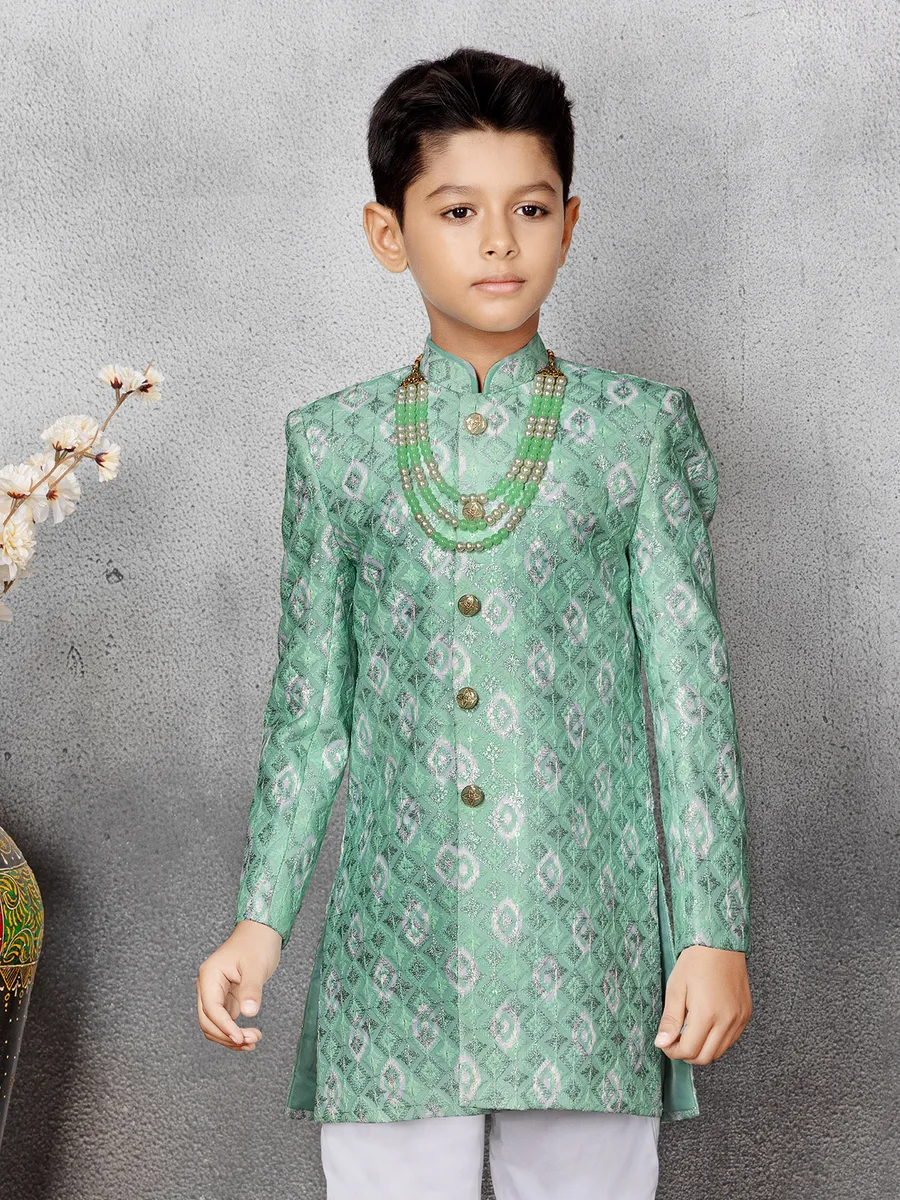 Silk sea green embroidery indowestern