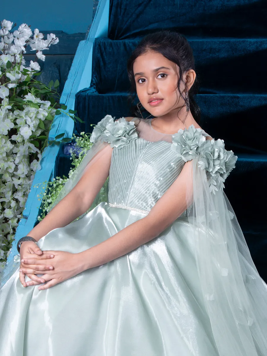 Silk silver party gown for girls