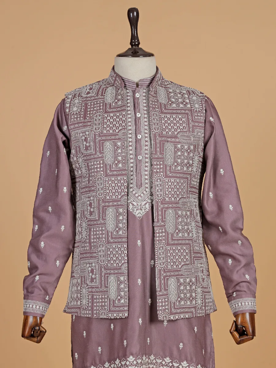 Silk wedding wear waistcoat set in Onion pink