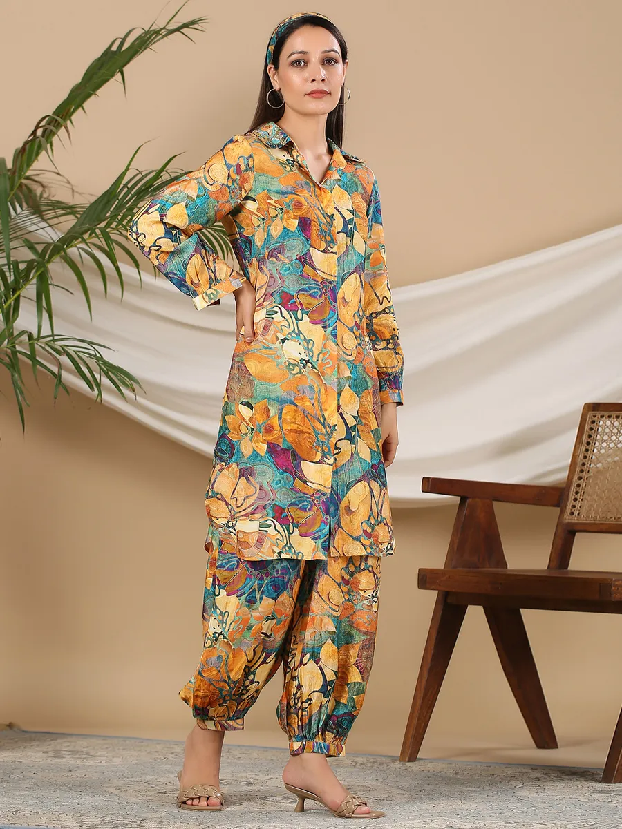 Silk yellow printed casual co ord set