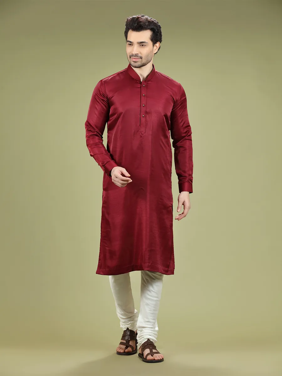 Simple maroon plain silk kurta suit