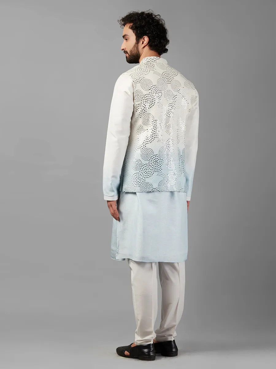 Sky blue and off-white shaded waistcoat set