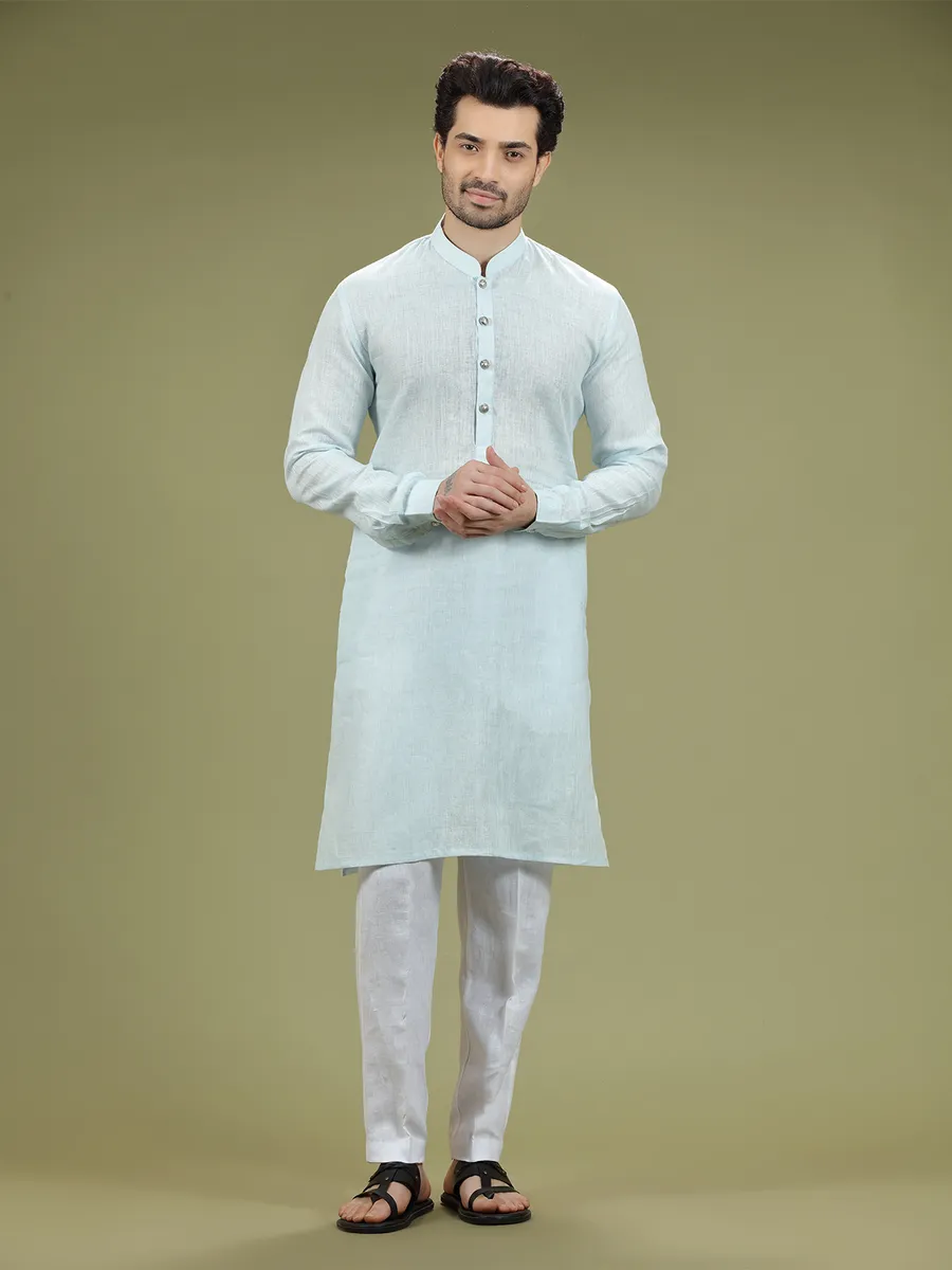 Sky blue linen full sleeves  Men Kurta pajama