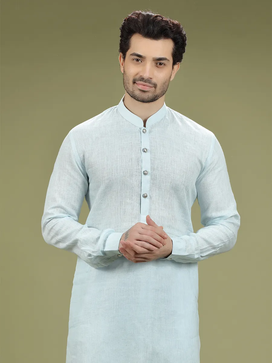 Sky blue linen full sleeves  Men Kurta pajama