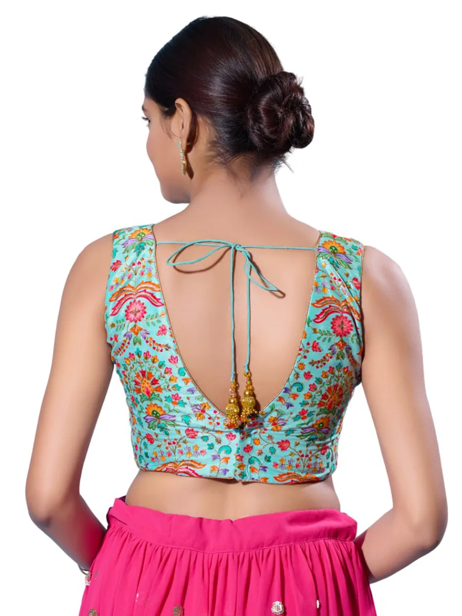 Sky blue printed blouse in silk