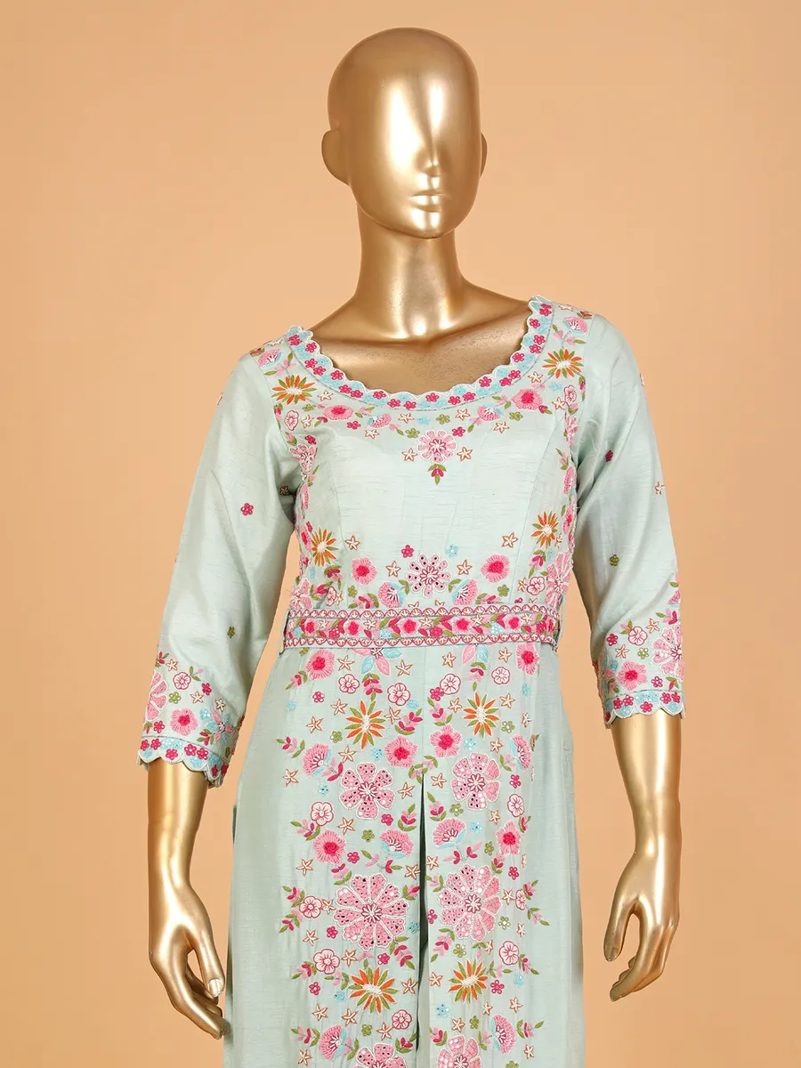 Sky blue raw silk salwar suit