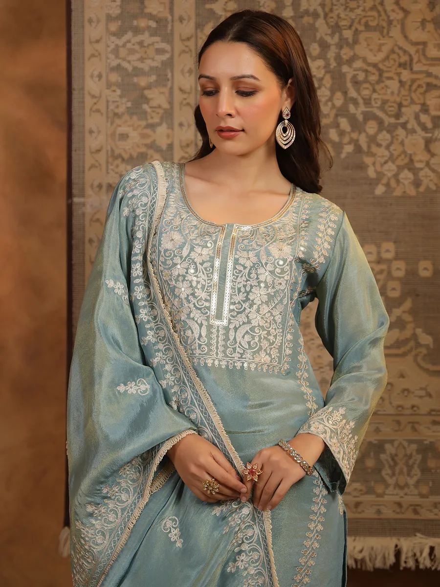 Sky blue silk kurti set for women