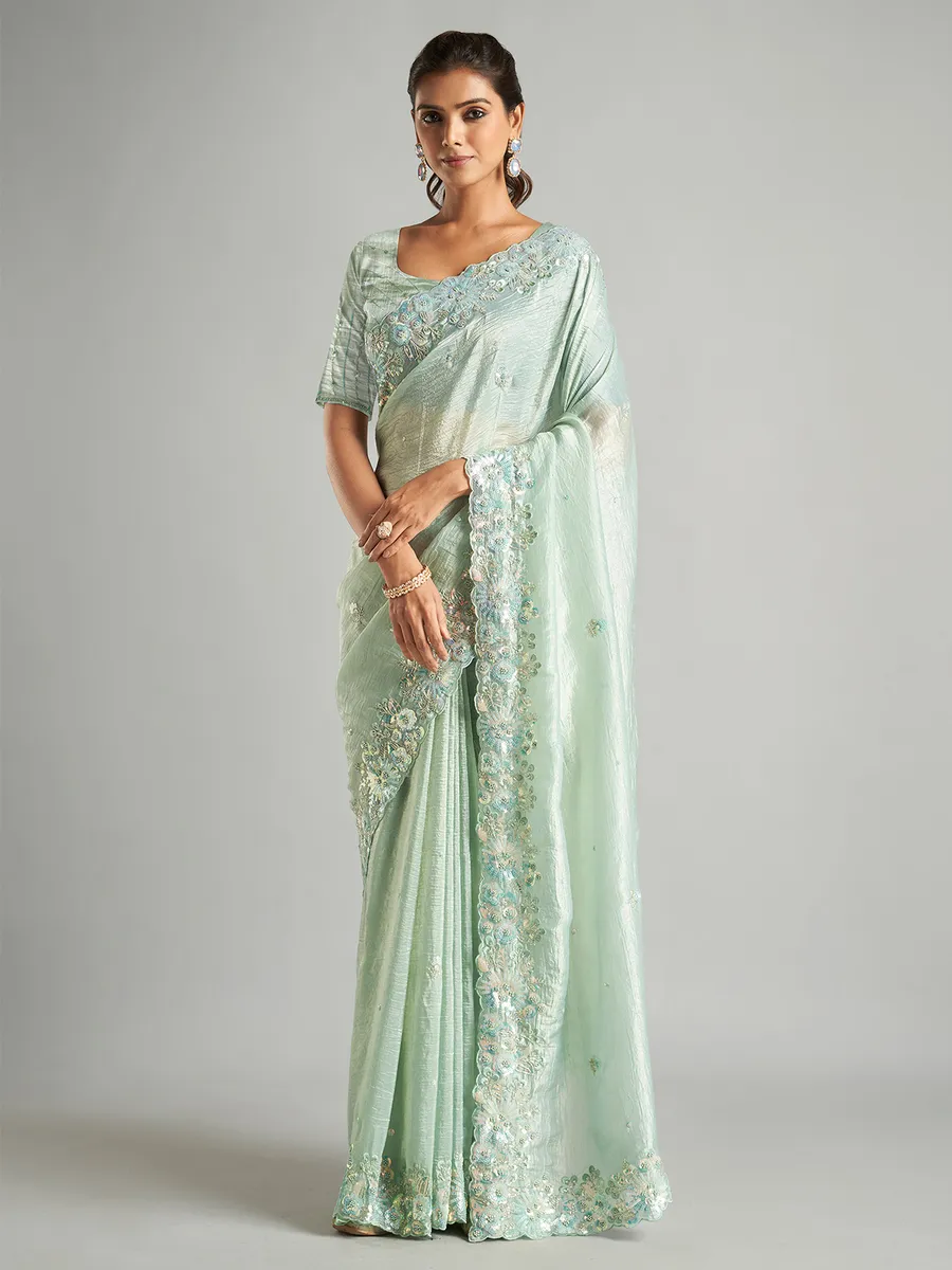 Sky blue soft tissue silk saree