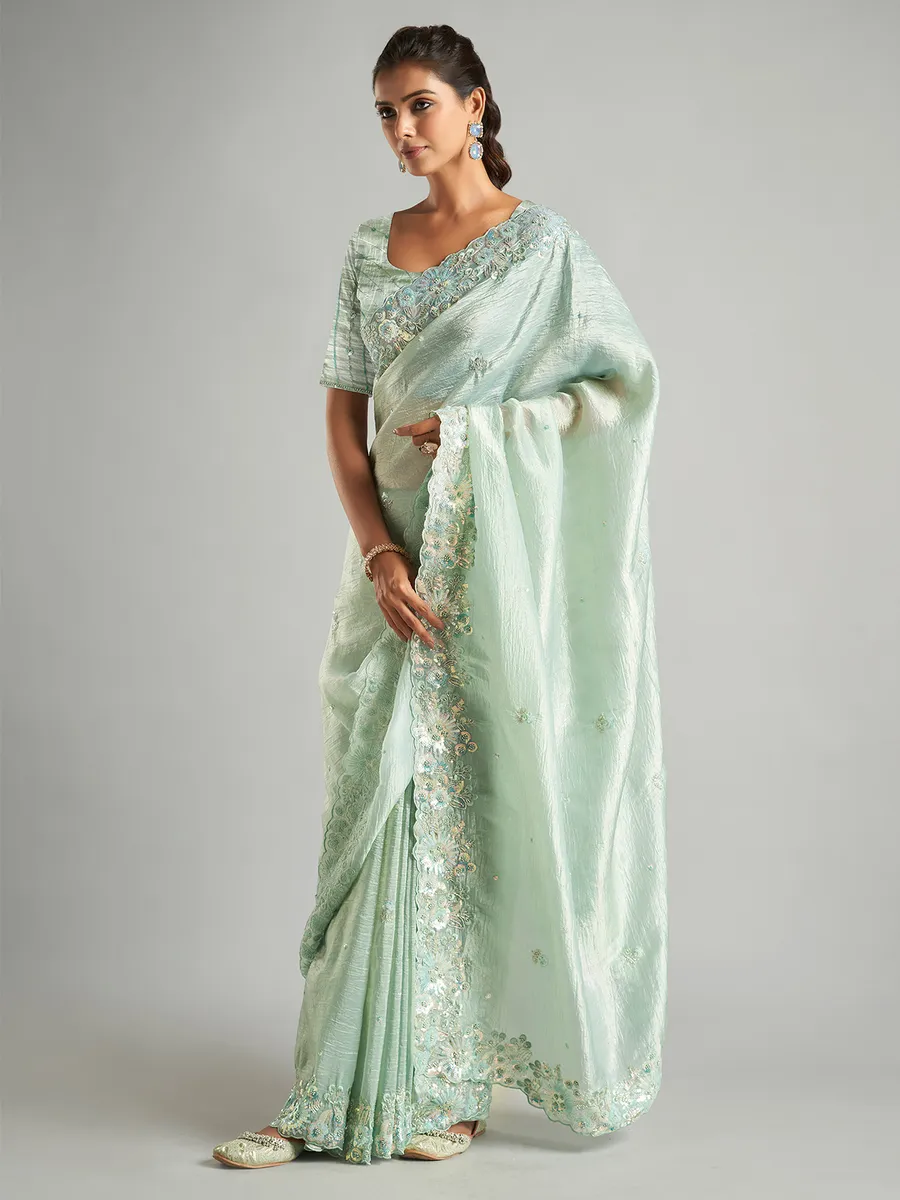 Sky blue soft tissue silk saree