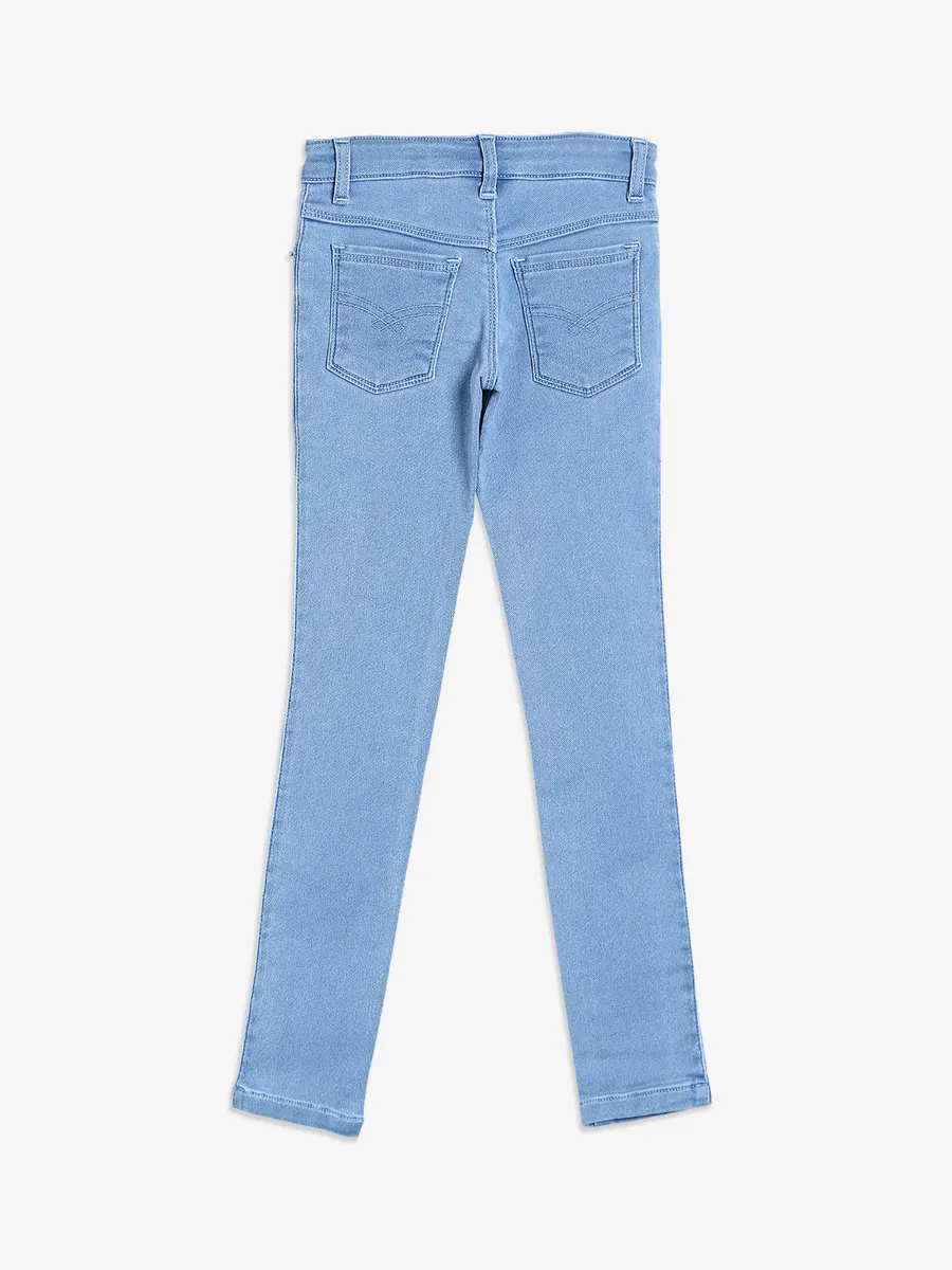 Sky blue solid girls denim jeans