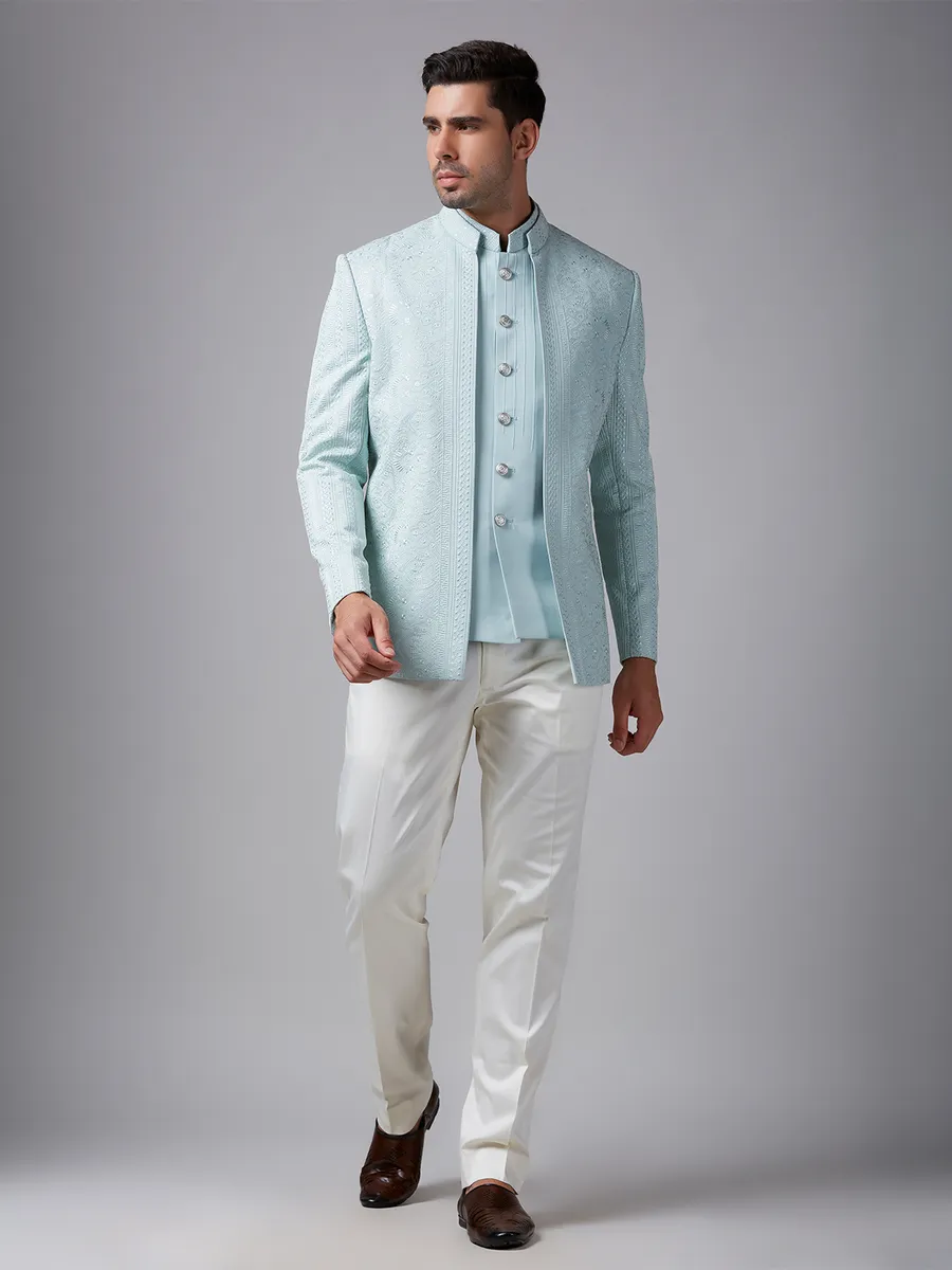 Sky blue terry rayon jodhpuri suit