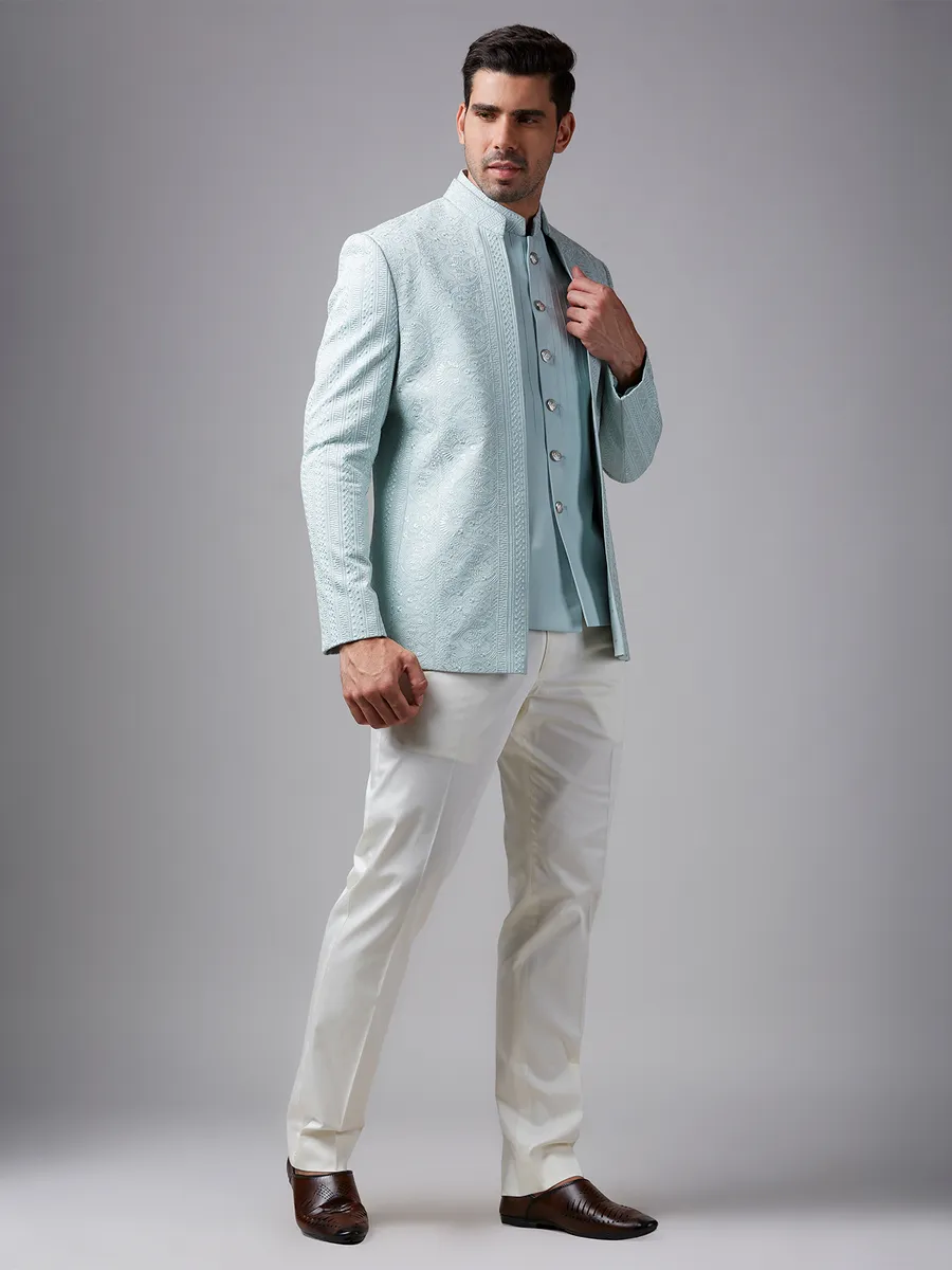 Sky blue terry rayon jodhpuri suit