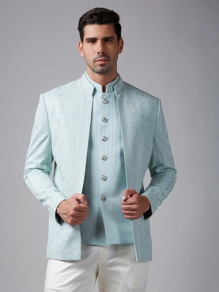 Sky blue terry rayon jodhpuri suit