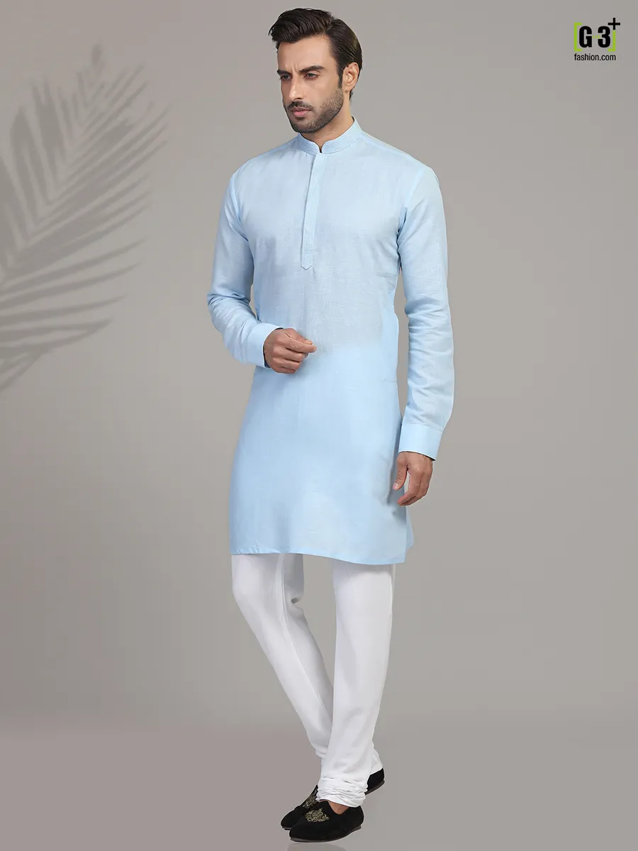 Sky blue cotton kurta suit for festive