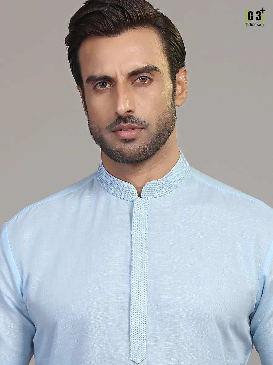 Sky blue cotton kurta suit for festive