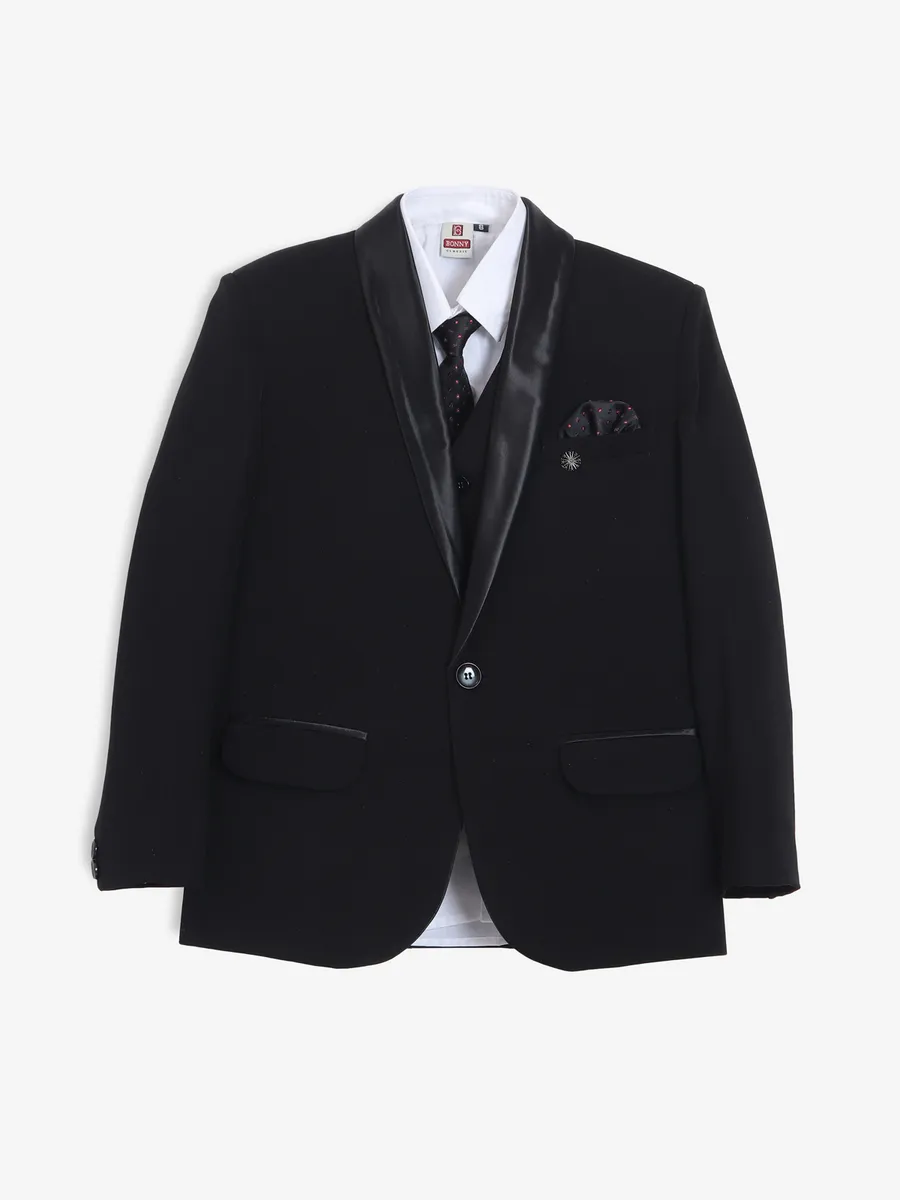Smashing black terry rayon one button coat suit