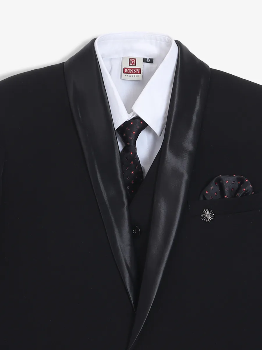 Smashing black terry rayon one button coat suit