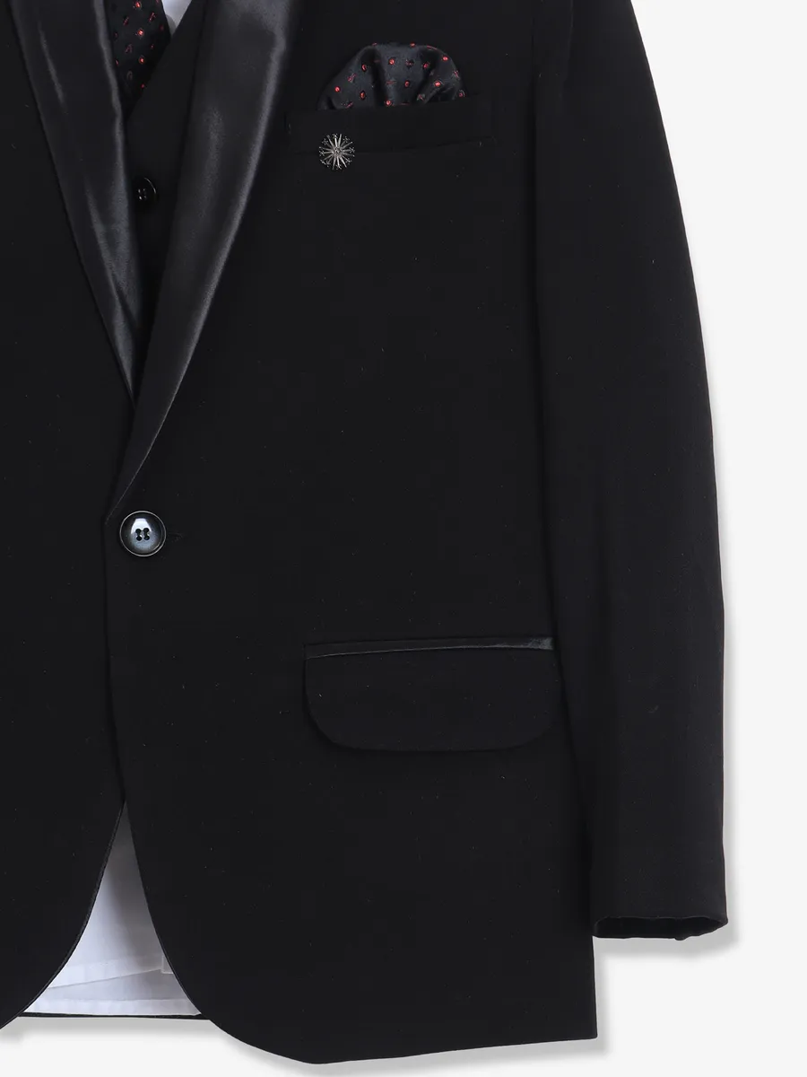 Smashing black terry rayon one button coat suit