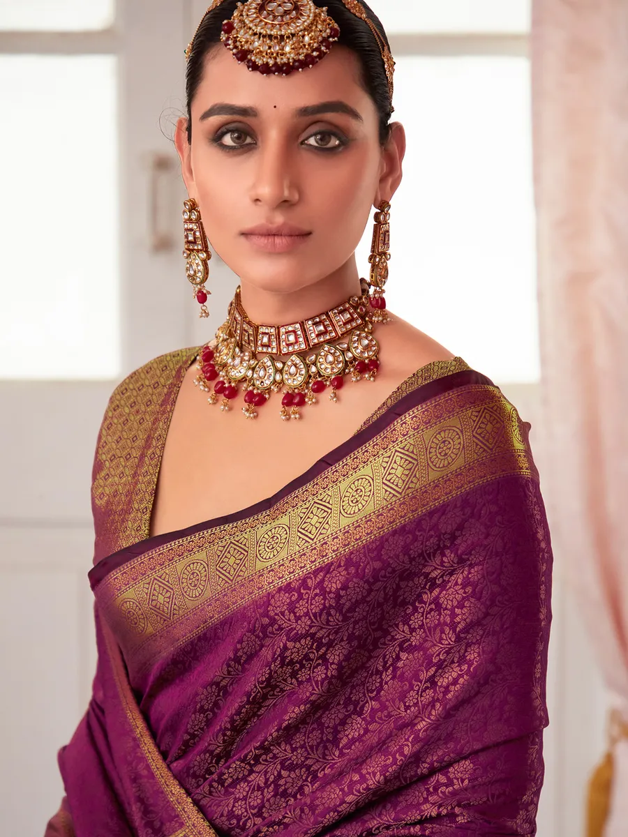 Soft kanjivaram silk purple saree