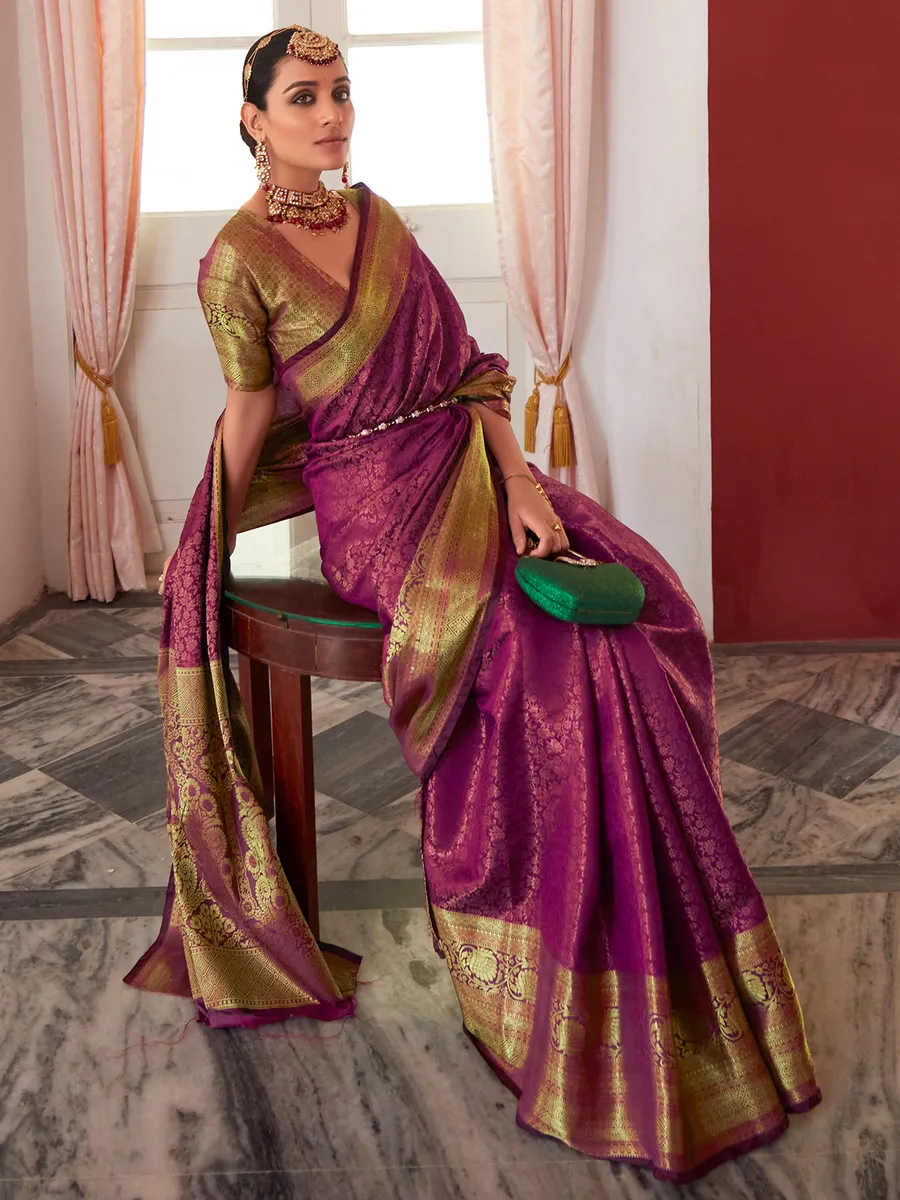 Soft kanjivaram silk purple saree