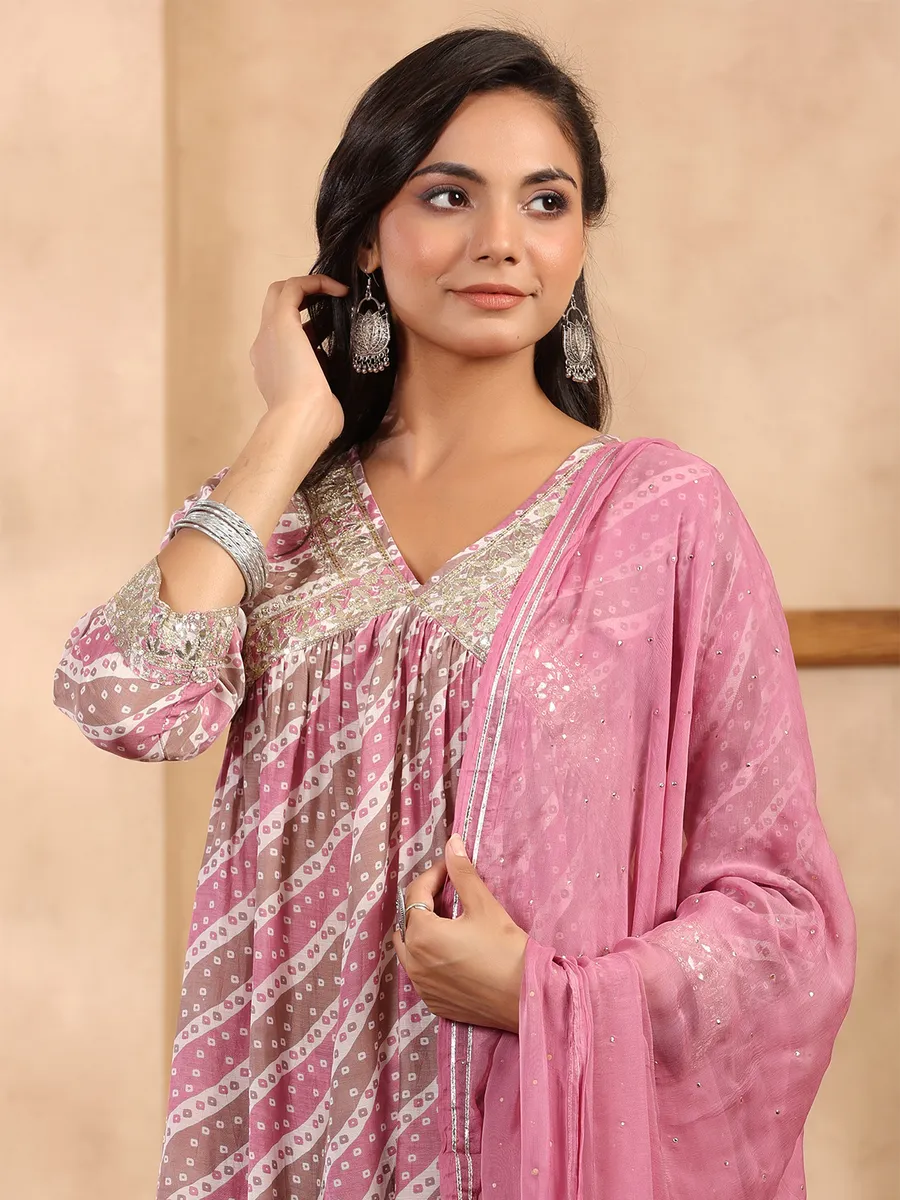 Soft silk printed pink sharara set