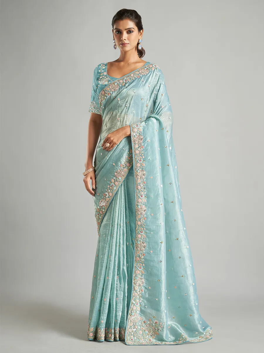 Soft tissue silk sky blue saree