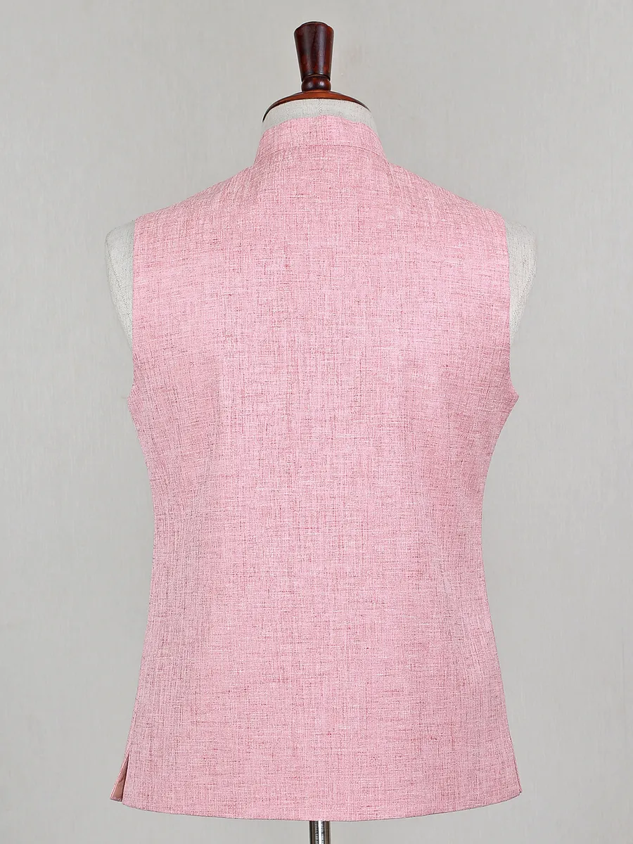 Soild pink cotton silk party wear waistcoat