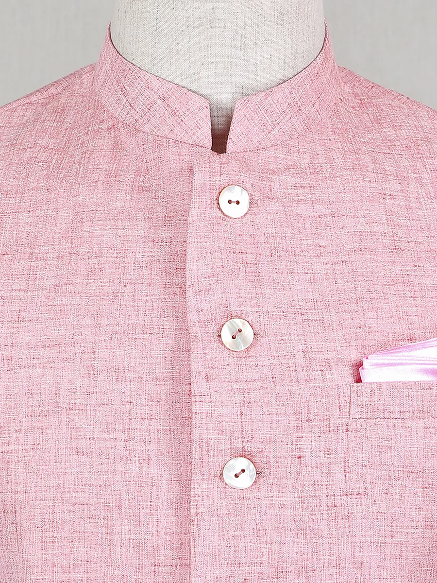 Soild pink cotton silk party wear waistcoat