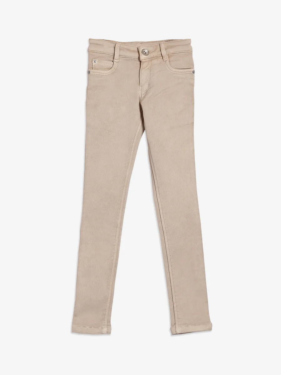 Solid beige casual denim girls jeans