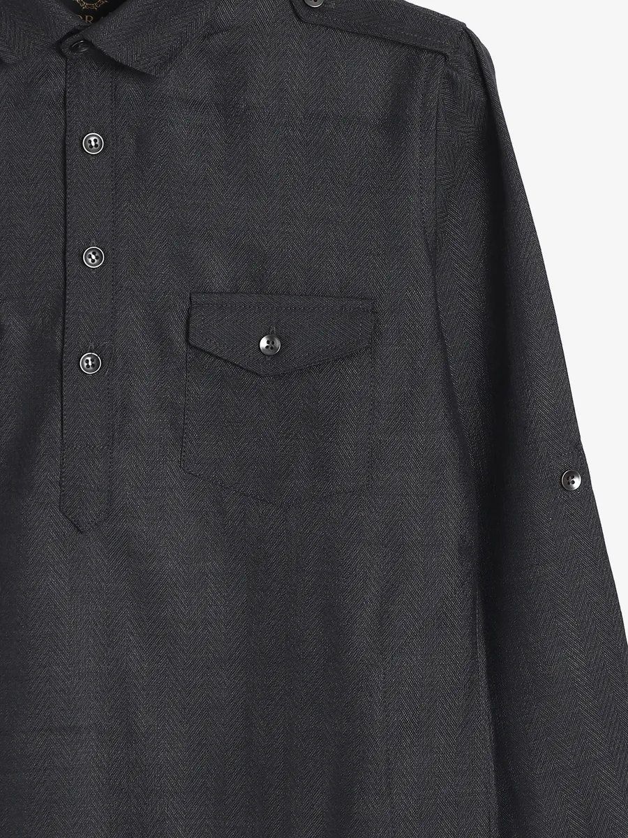 Solid cotton black pathani suit