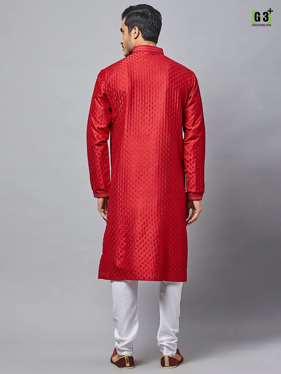 Solid maroon cotton festive wear kurta for mens