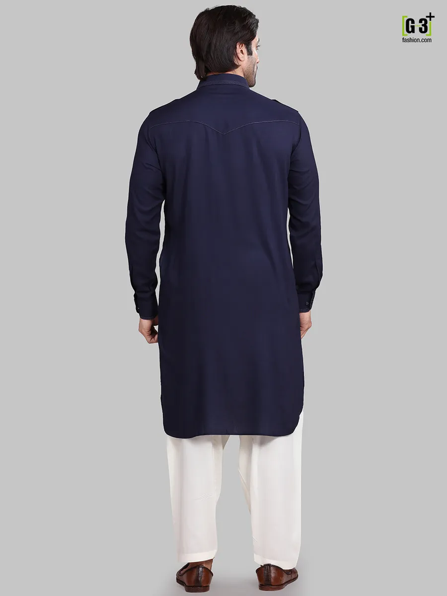 Solid navy festive wear pathani suit