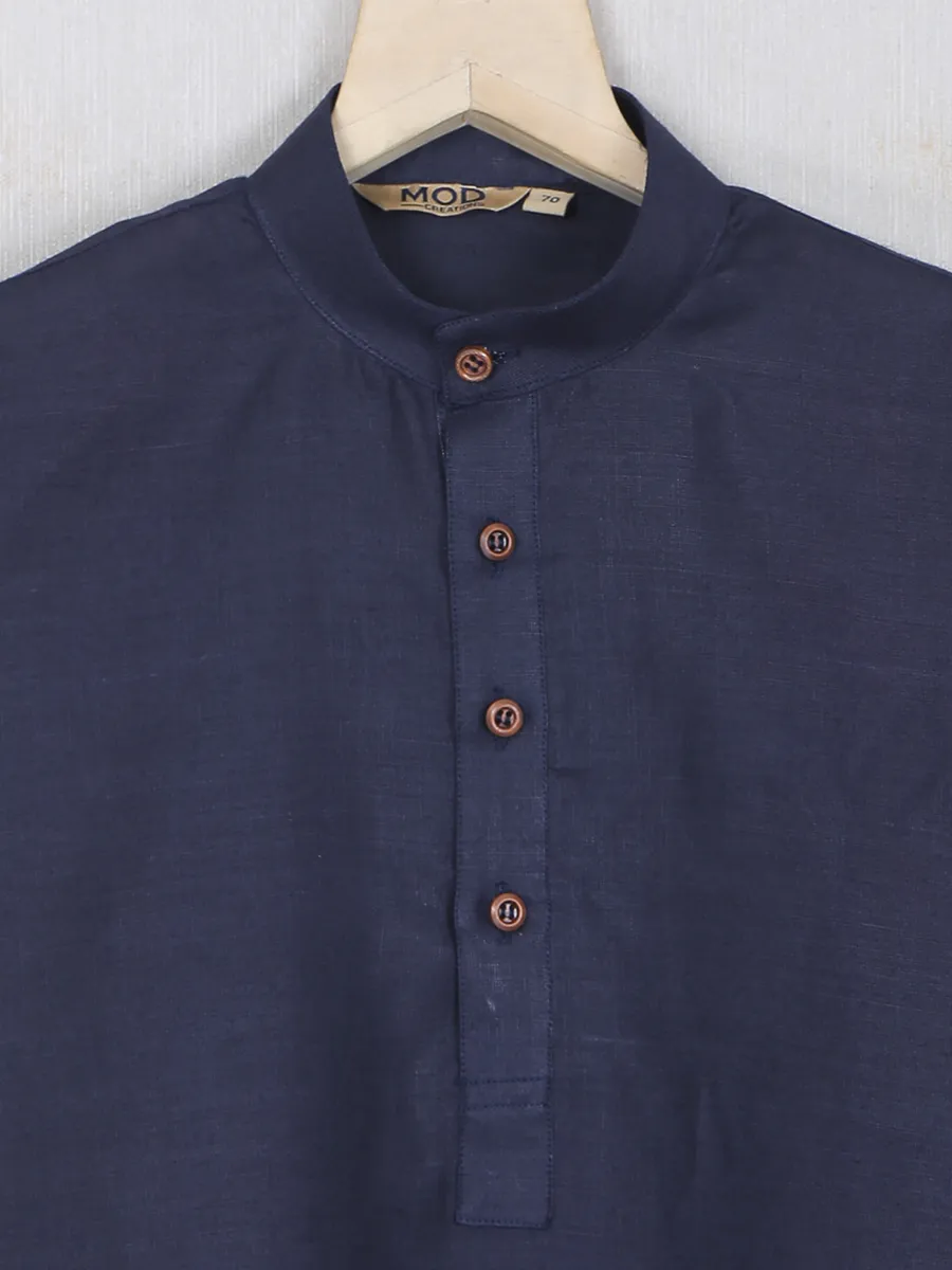 Solid navy hued cotton kurta suit for festivals