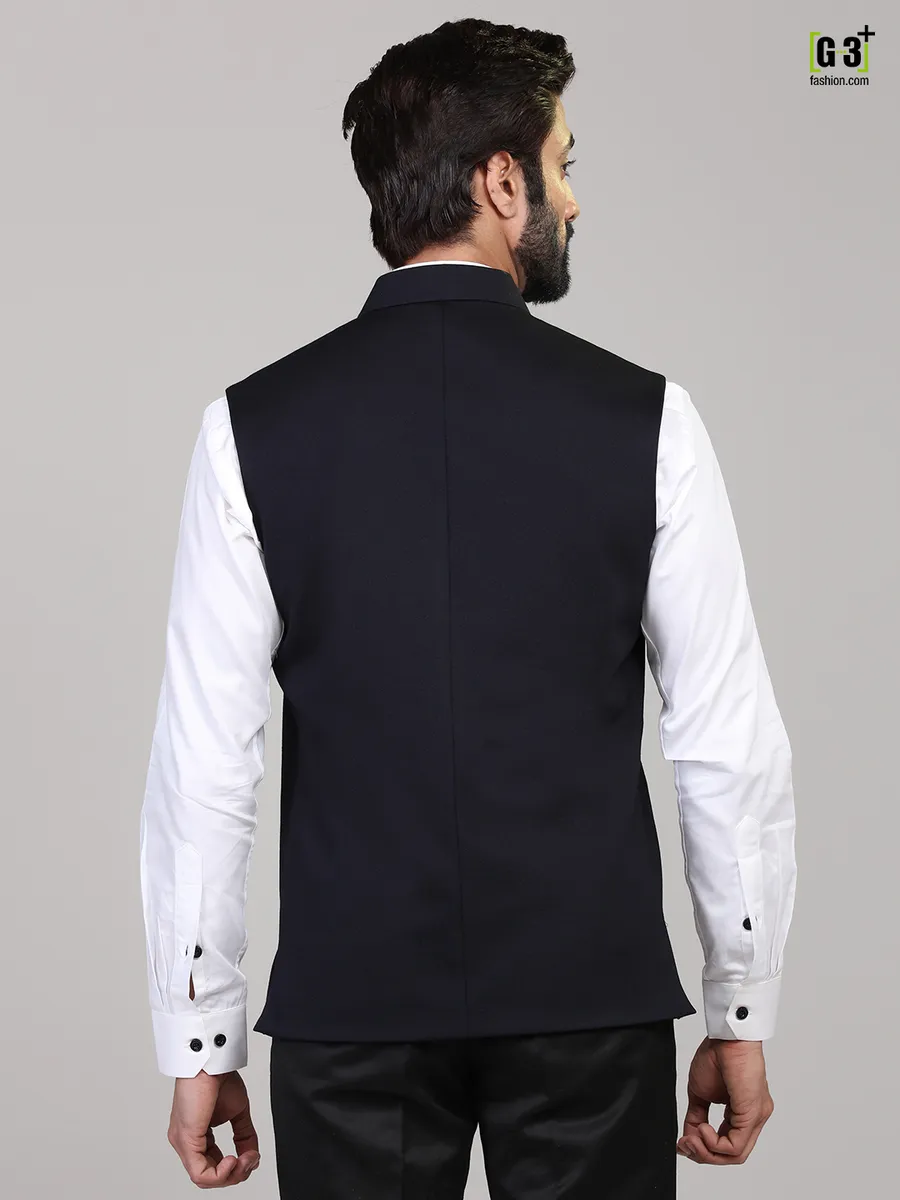 Solid navy knitted waistcoat for men