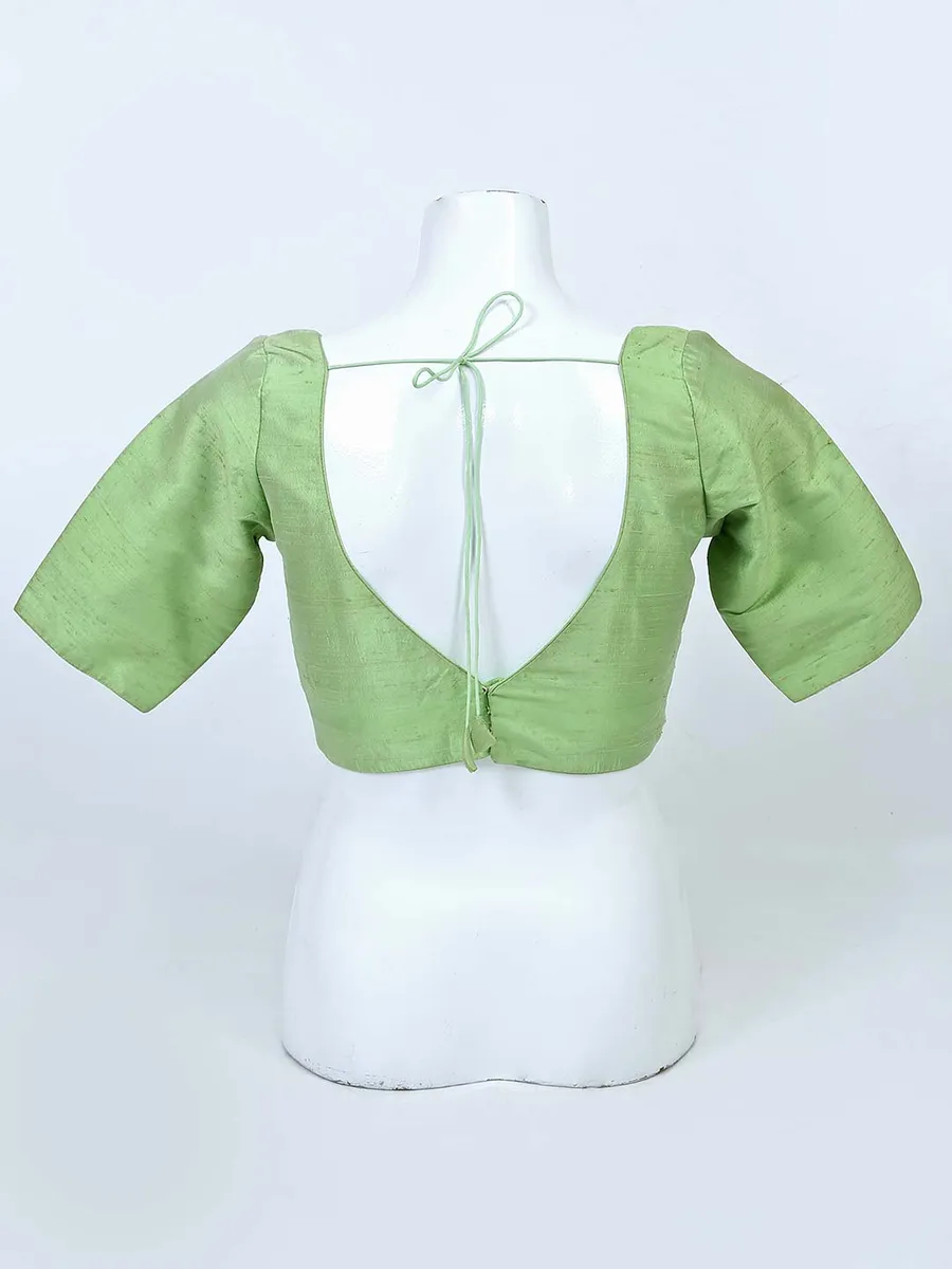 Solid pista green raw silk blouse