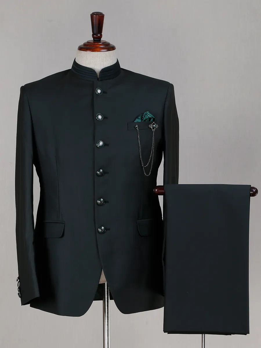 Solid reception wear terry rayon dark green jodhpuri suit