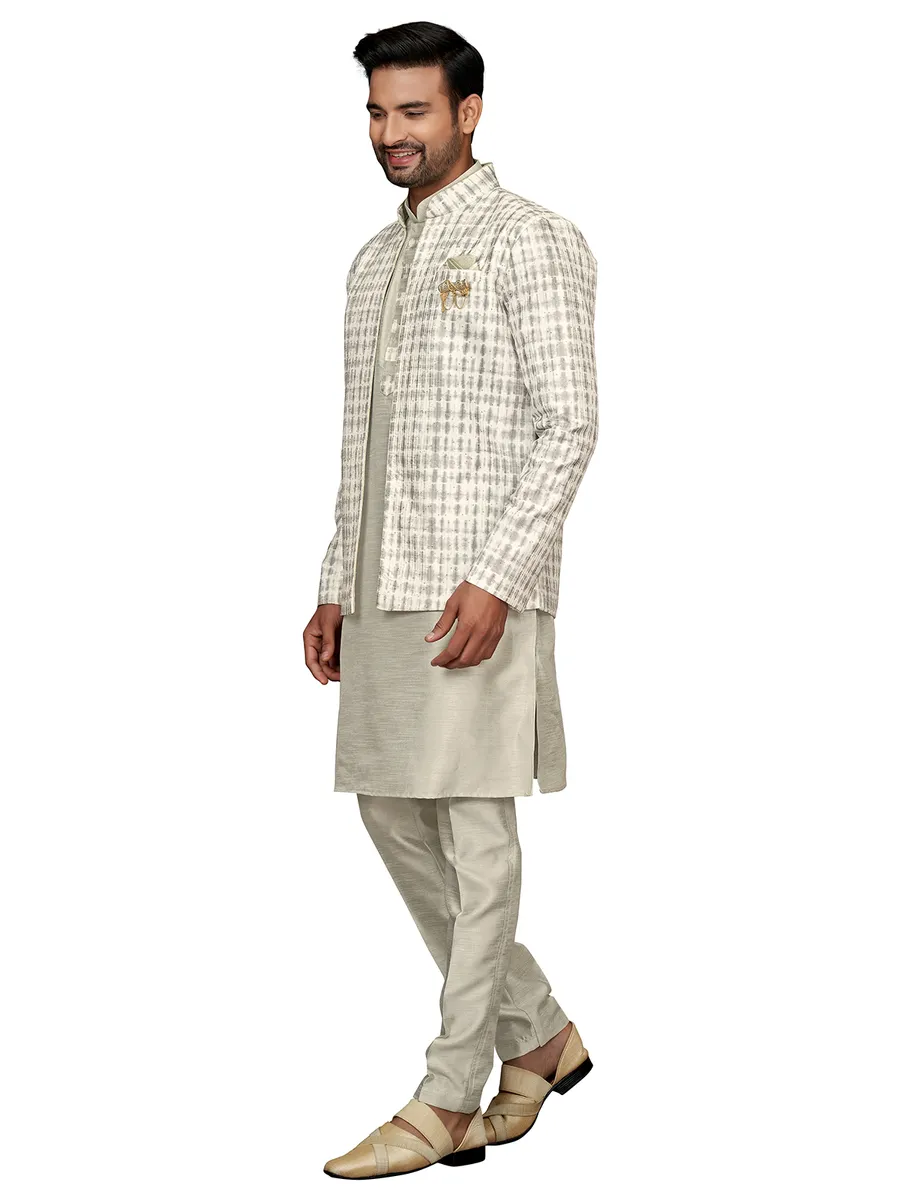 Special printed grey silk indowestern