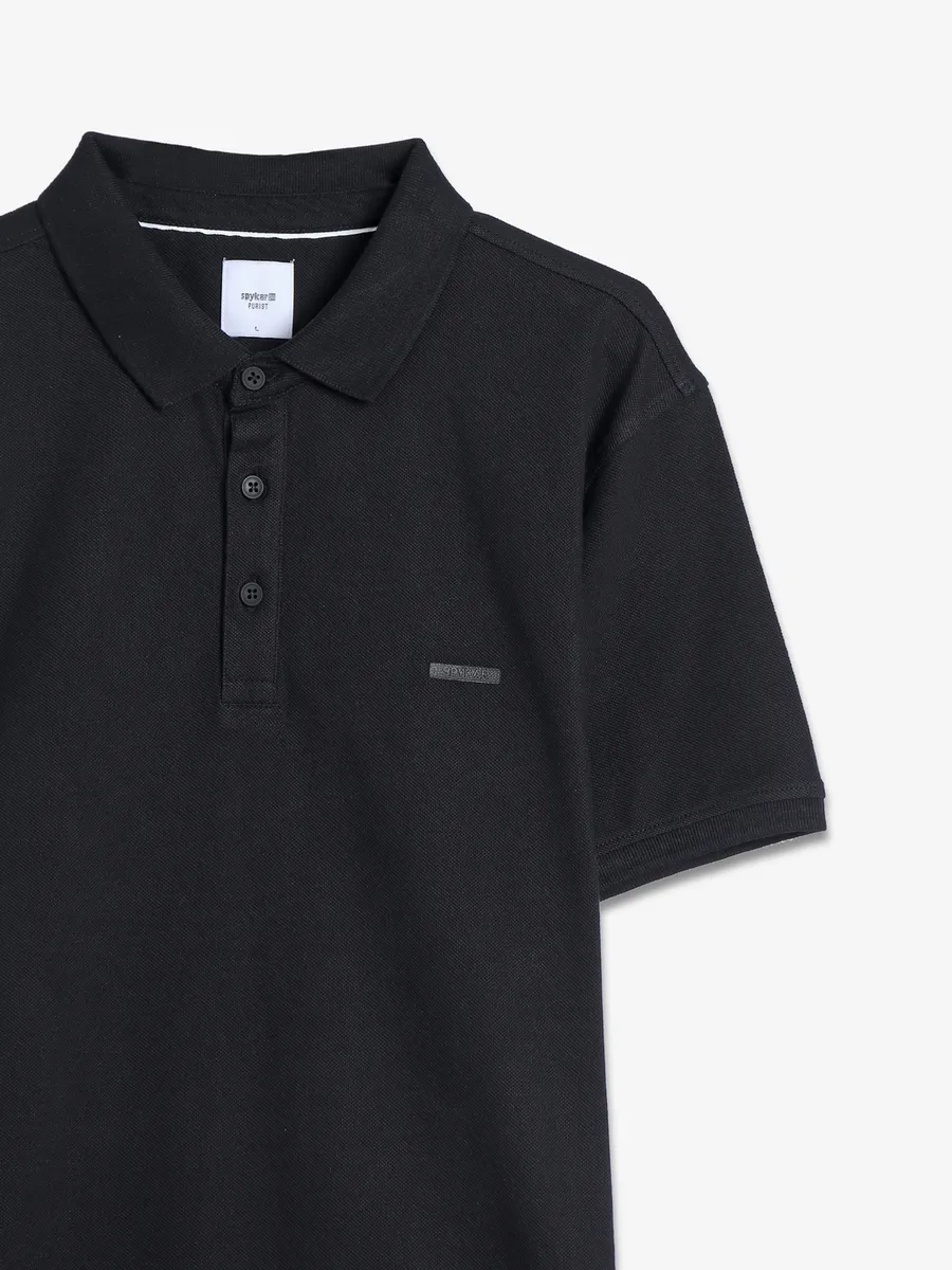 Spykar black cotton plain t-shirt