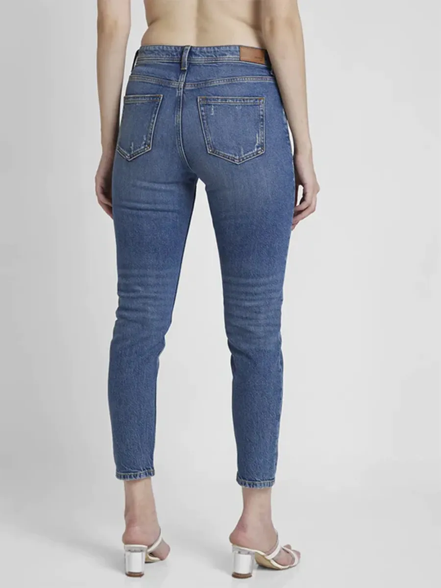 Spykar blue ankle length washed jeans