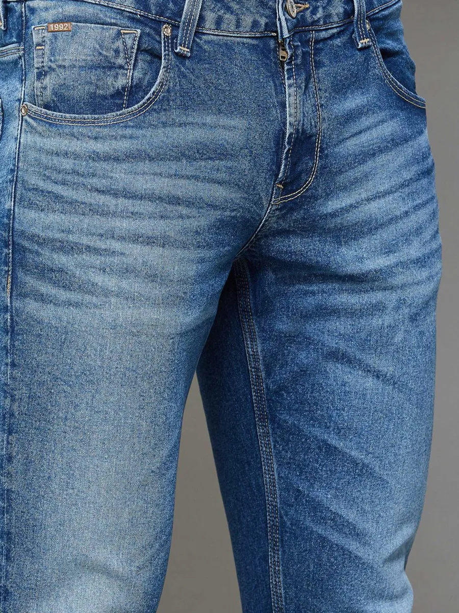 SPYKAR blue slim tapered washed denim jeans
