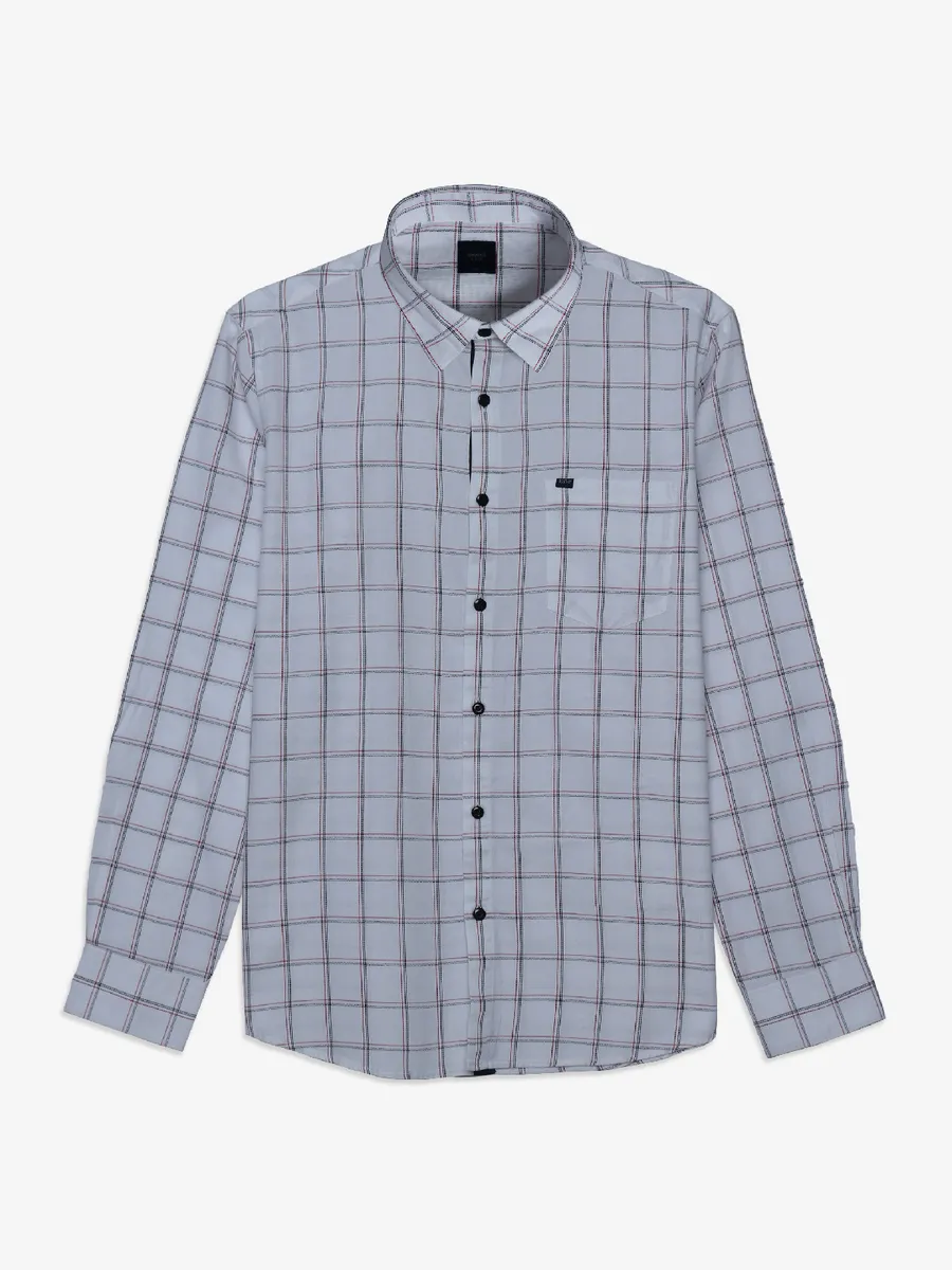 Spykar cotton white checks full sleeves shirt