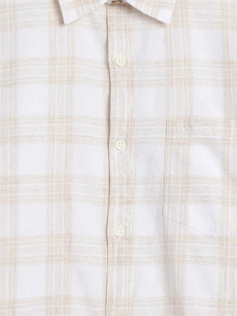 Spykar cream cotton checks shirt