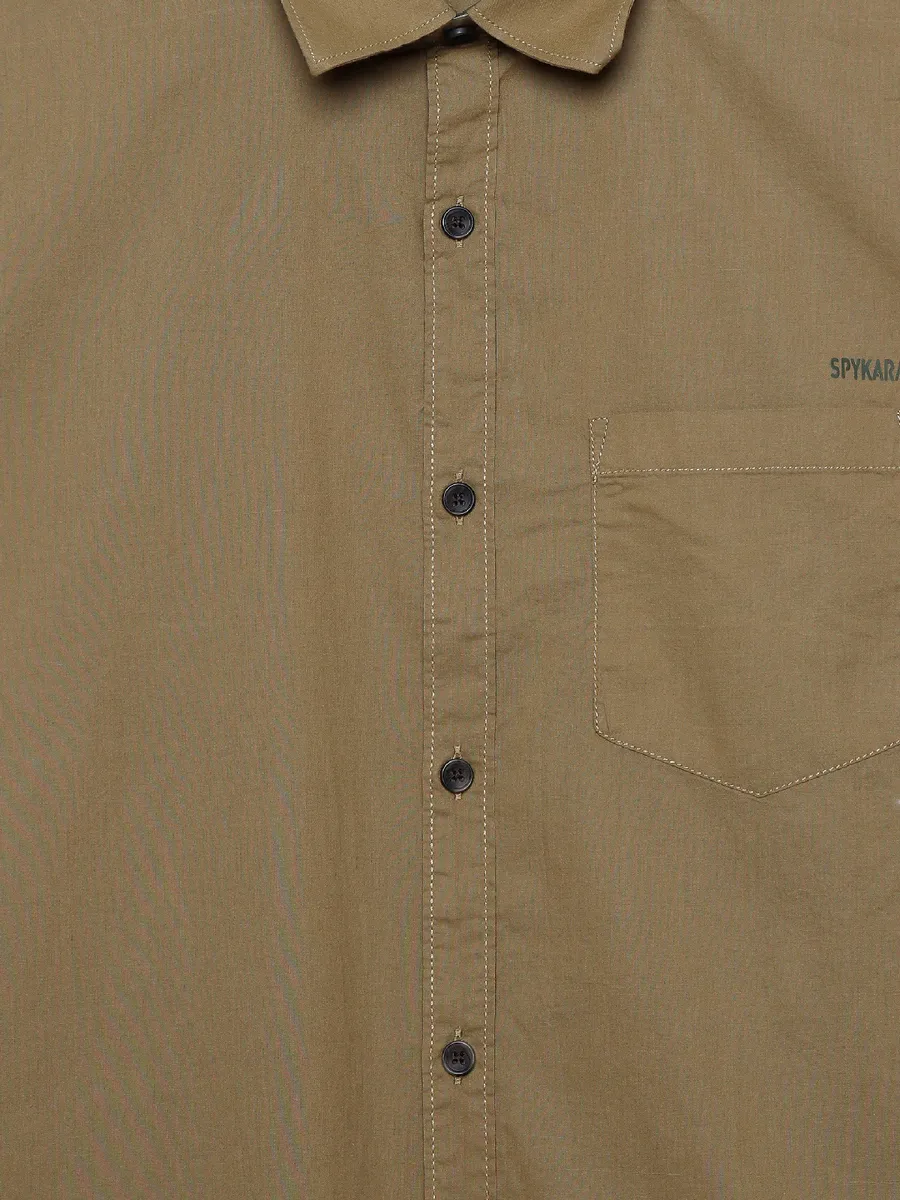 Spykar khaki cotton plain shirt