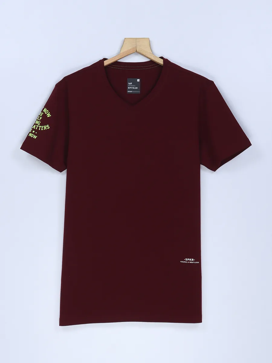 Spykar maroon plain t shirt