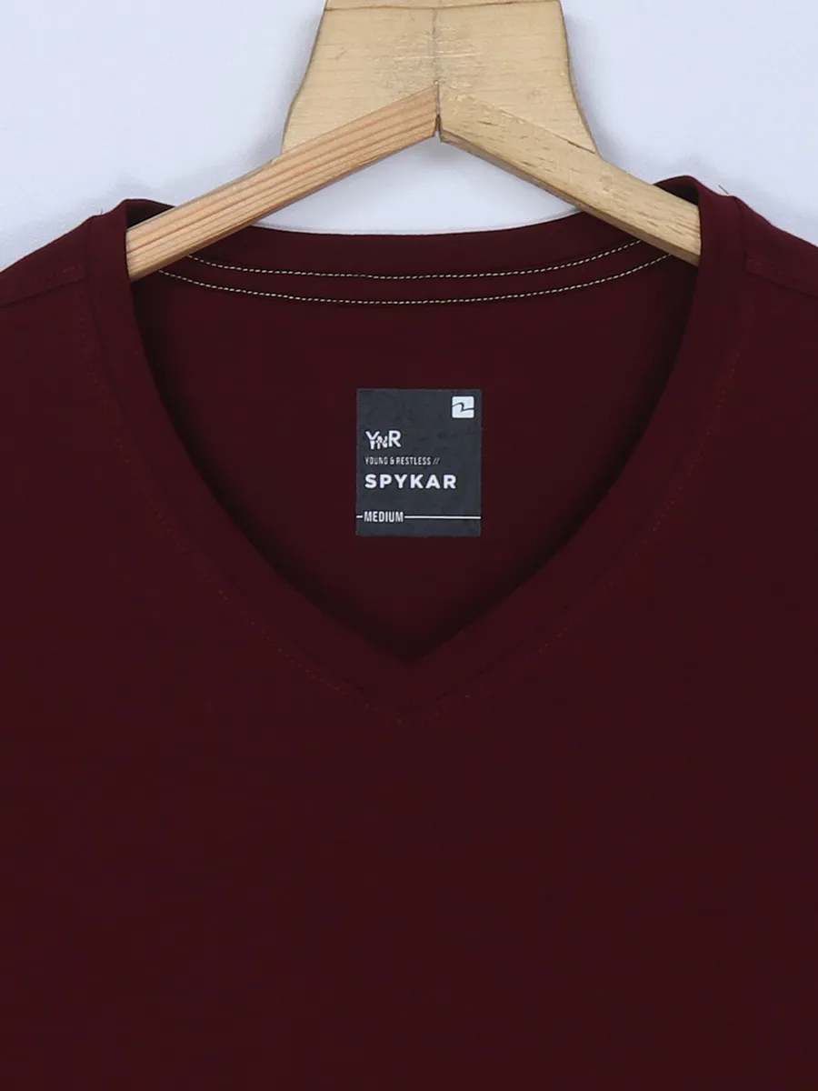 Spykar maroon plain t shirt