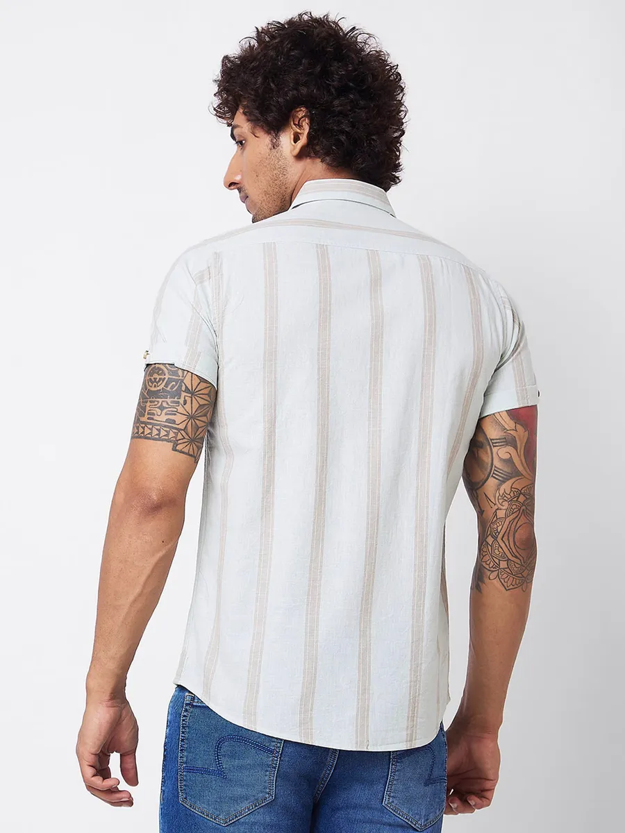 SPYKAR off white stripe half sleeves shirt