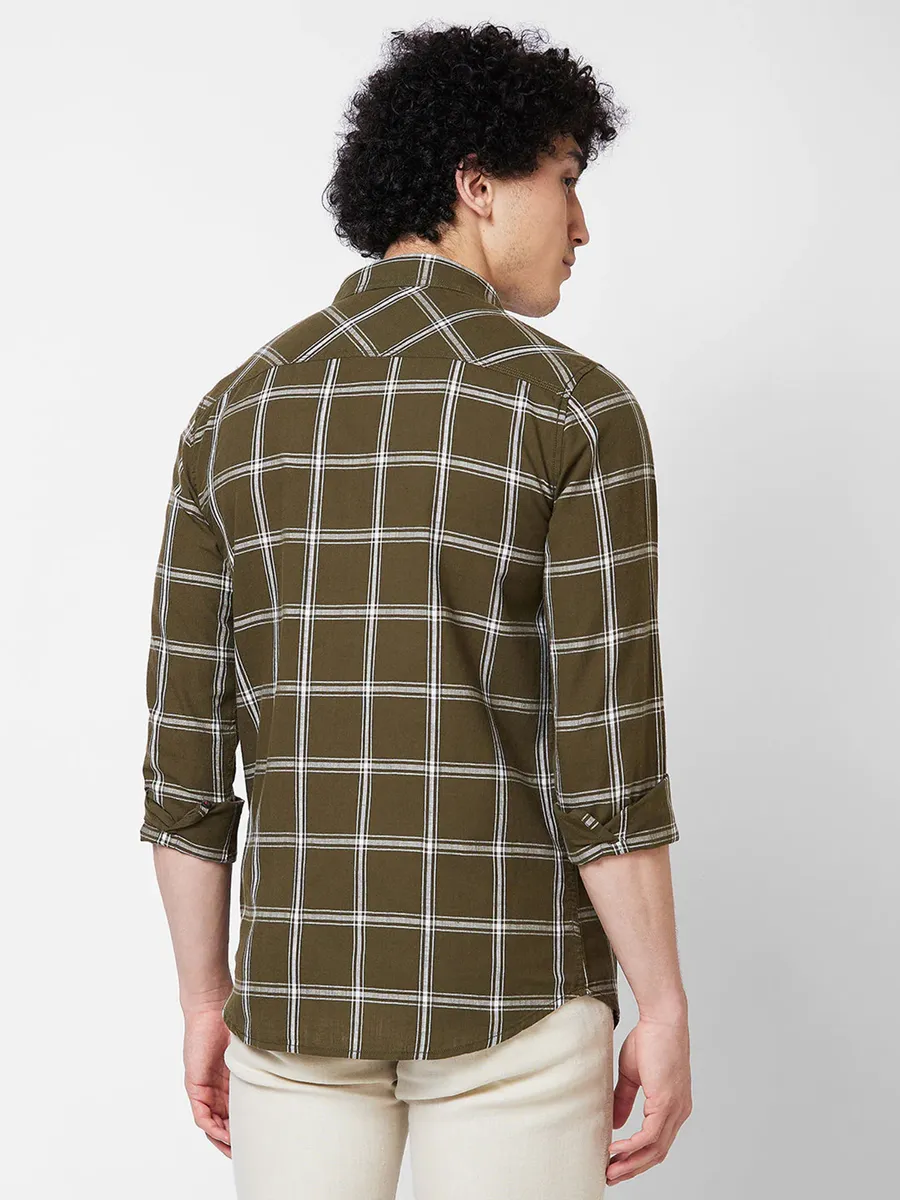 SPYKAR olive checks cotton shirt