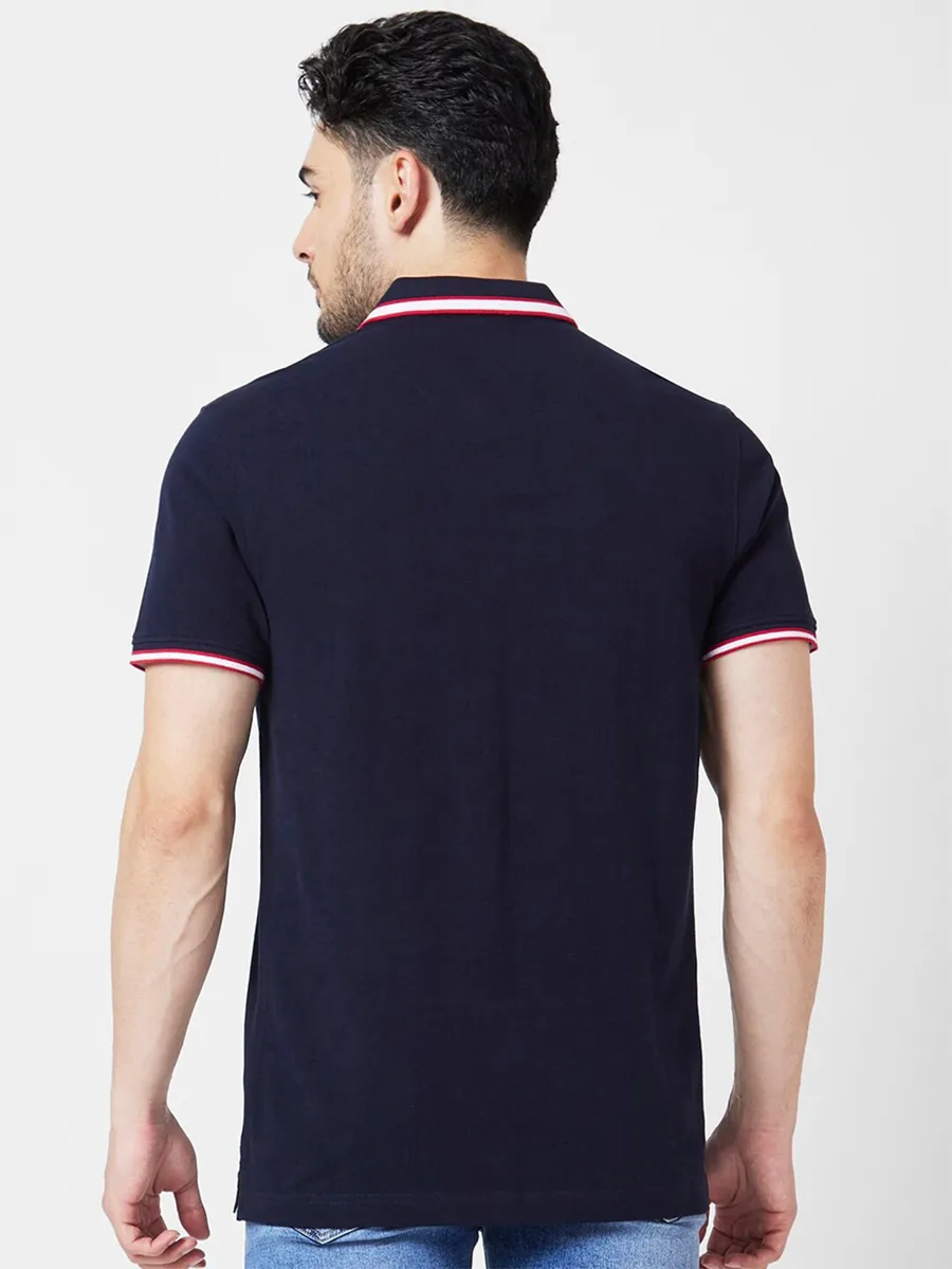 Spykar plain cotton navy t shirt