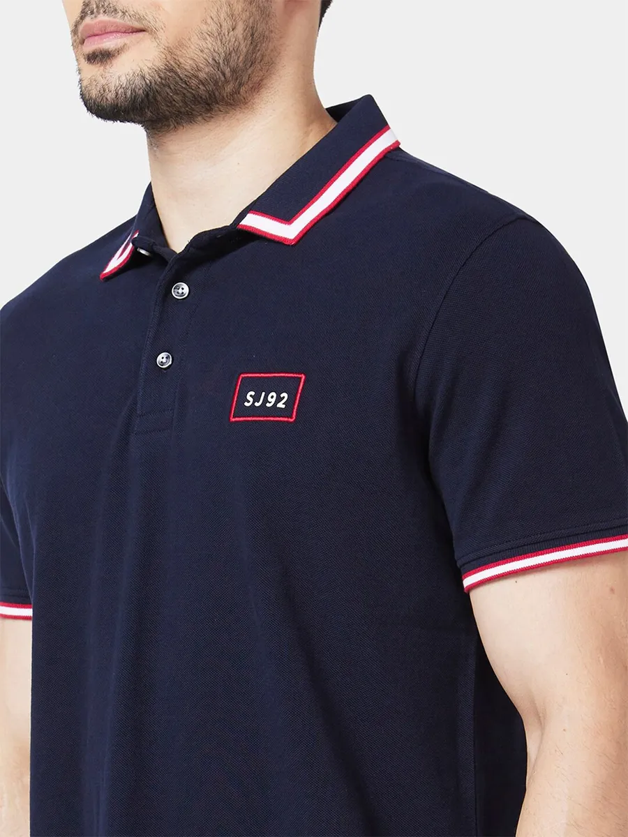 Spykar plain cotton navy t shirt