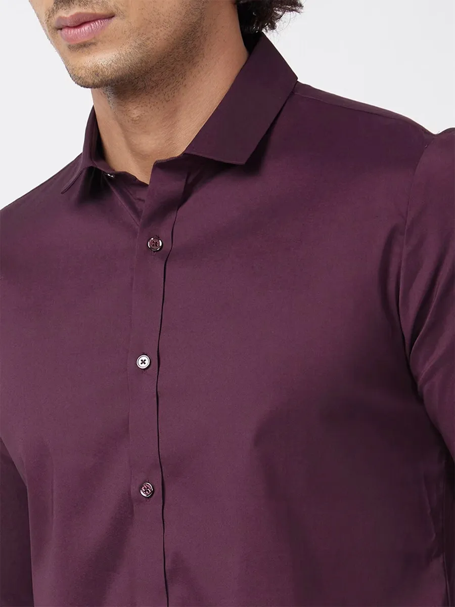 Spykar plain linen wine shirt